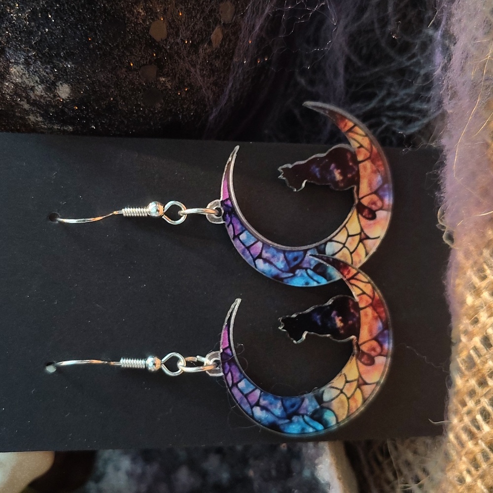 🌙Colorful Moon Acrylic Cat Earrings Super Light!